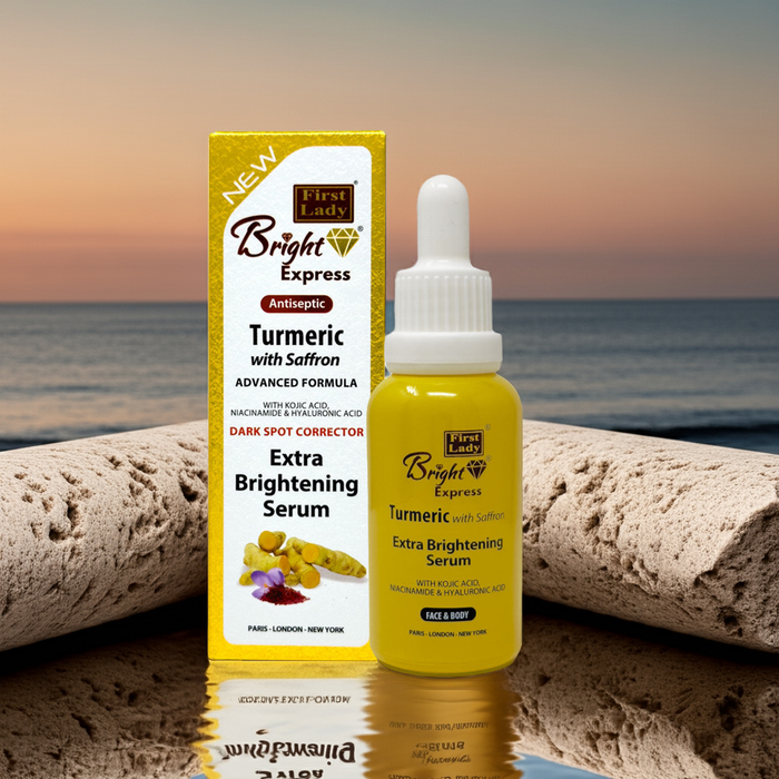 First Lady Bright Express Turmeric & Saffron Brightening Serum 30ml | Kojic Acid, Niacinamide & Hyaluronic Acid | Dark Spots, Glow & Even Skin Tone