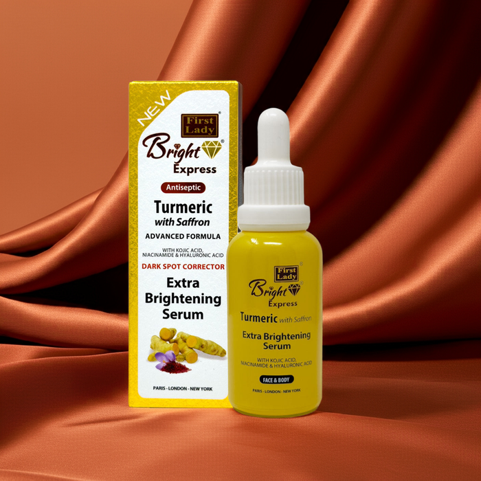 First Lady Bright Express Turmeric & Saffron Brightening Serum 30ml | Kojic Acid, Niacinamide & Hyaluronic Acid | Dark Spots, Glow & Even Skin Tone