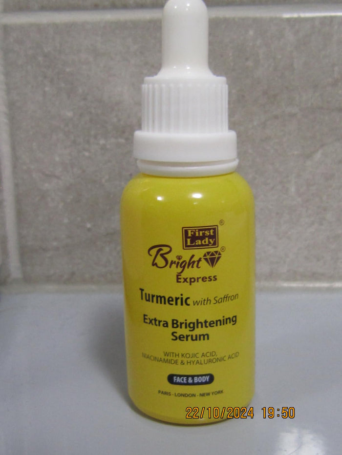 First Lady Bright Express Turmeric & Saffron Brightening Serum 30ml | Kojic Acid, Niacinamide & Hyaluronic Acid | Dark Spots, Glow & Even Skin Tone