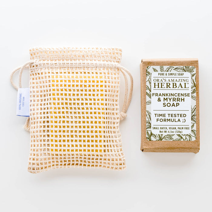 Frankincense and Myrrh Soap 4.5oz Lifestyle Indoor Soap in Bag Texture