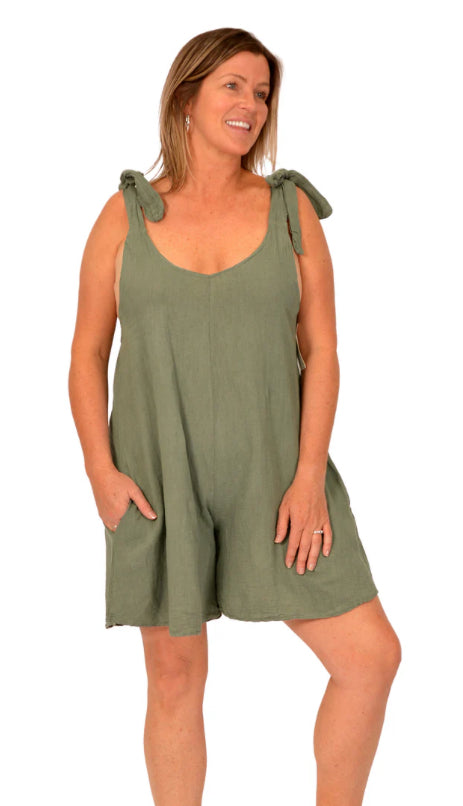 Green Linen Romper - Catherine Lily White’s