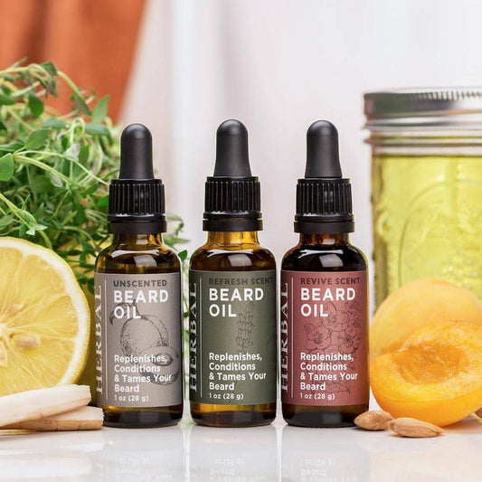 Hair and Beard Oil Set 1oz Bottles Lifestyle Indoor