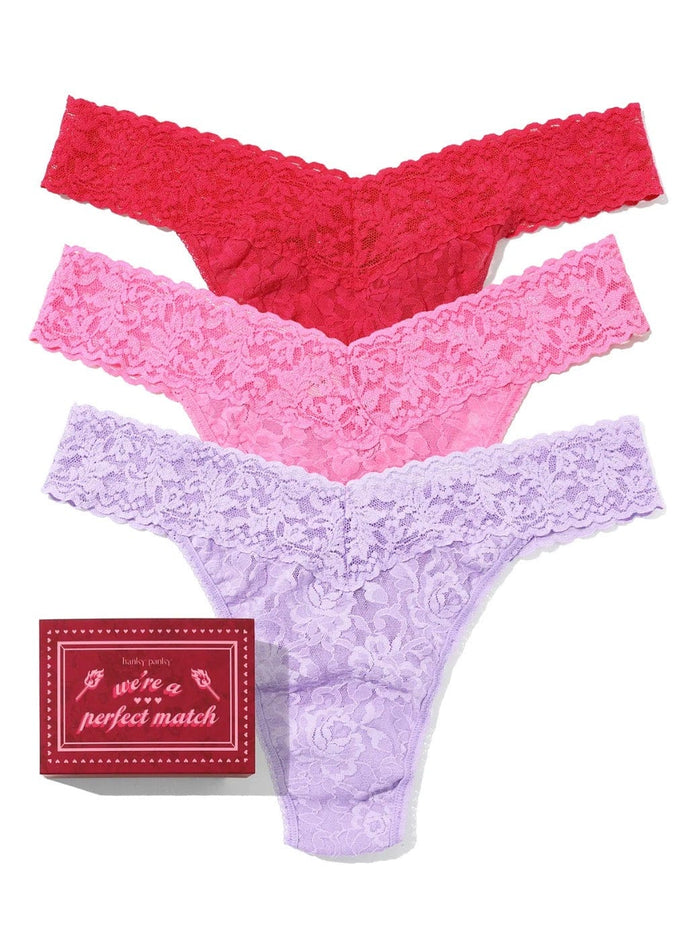 Hanky Panky Signature Lace® Original Rise Matchbox 3 Pack Lavender Fields/Taffy/Coral