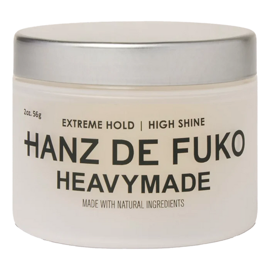 Hanz de Fuko Heavymade pomade i hvit beholder med sølvlokk, ekstrem hold og høy glans