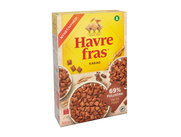 Havrefras Cocoa Oat Pillows Cereal 300g (10.58 oz) – Authentic Scandinavian Whole Grain Breakfast Cereal