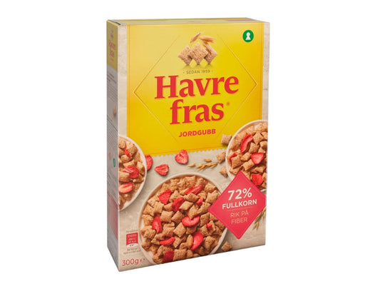 Havrefras Strawberry Oat Pillows Cereal 300g (10.58 oz) – Authentic Scandinavian Whole Grain Breakfast Cereal
