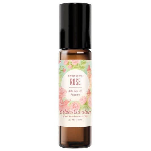 Eden's Garden Rose kids roll-on perfume bottle on a white background