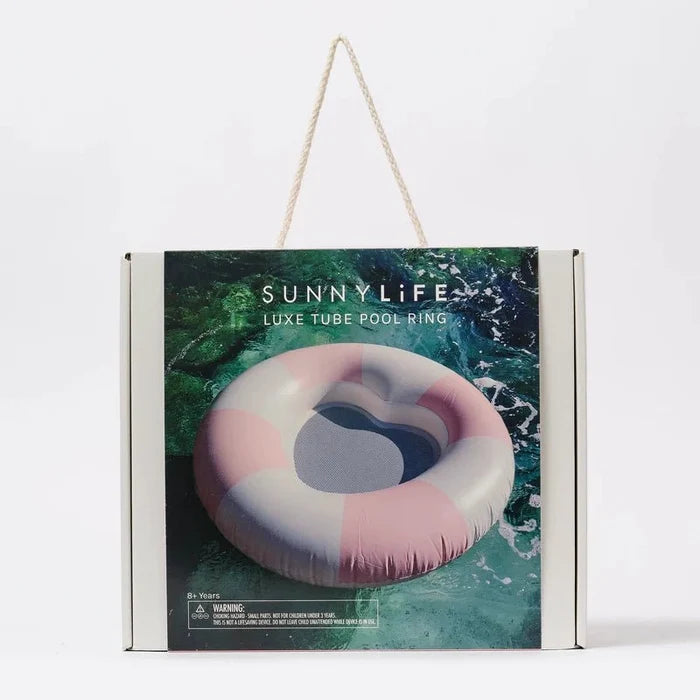 Inflatable Luxe Pool Ring - Stole My Heart Pink Stripe