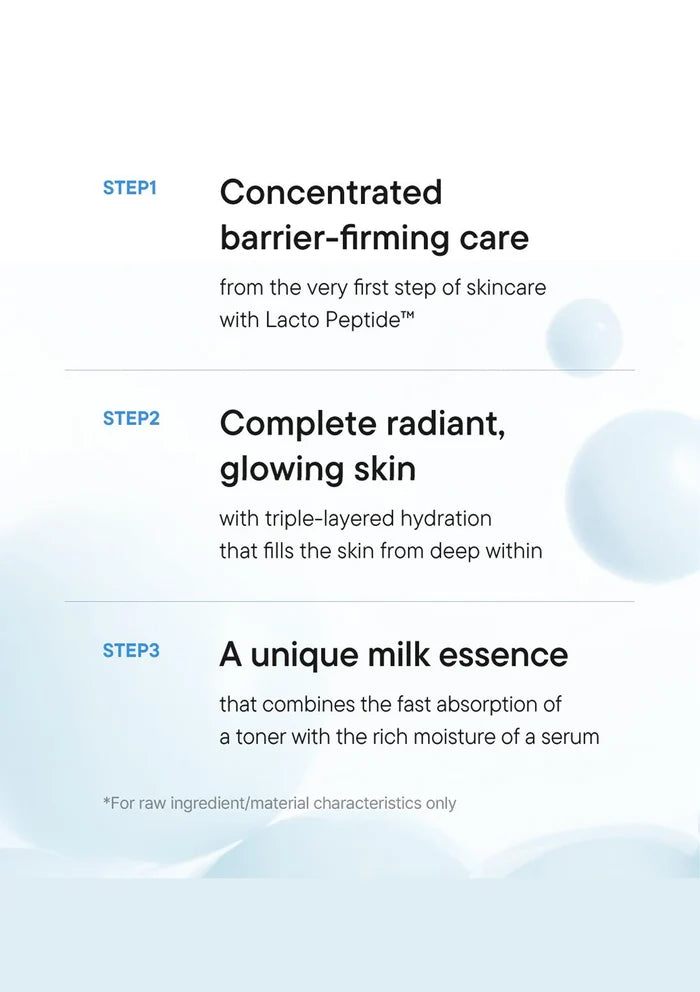 Skincare product description with steps and benefits on a white background