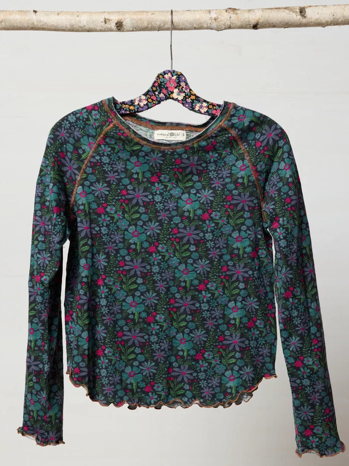 Lily Knit Cotton Long Sleeve Tee Shirt - Dark Blue Garden-view 2