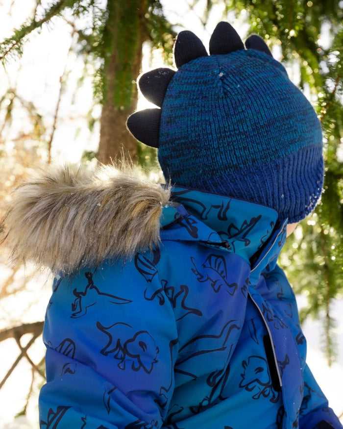 Lined Dino Peruvian Knit Winter Hat With Pompom Blue | Deux par Deux | Jenni Kidz