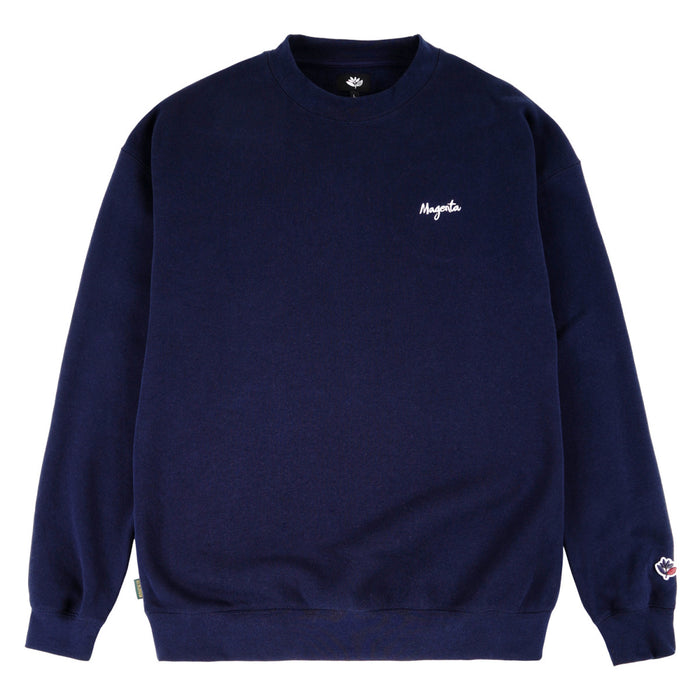 Magenta Script Crewneck Navy