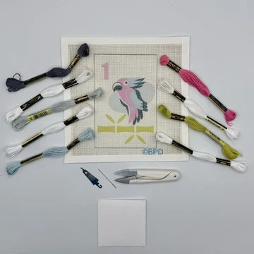 Mahjong One Bird Bamboo Needlepoint Parrot Kit