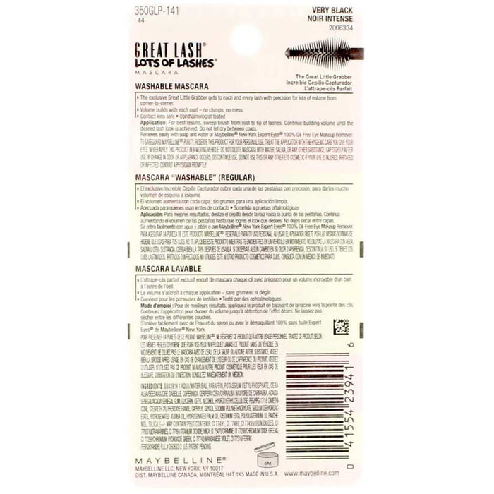 Maybelline - Great Lash Lots of Lashes Washable Mascara - #141 Very Black - 0.43 Oz, 3 Ct - 8 Pack (24 Units Total)