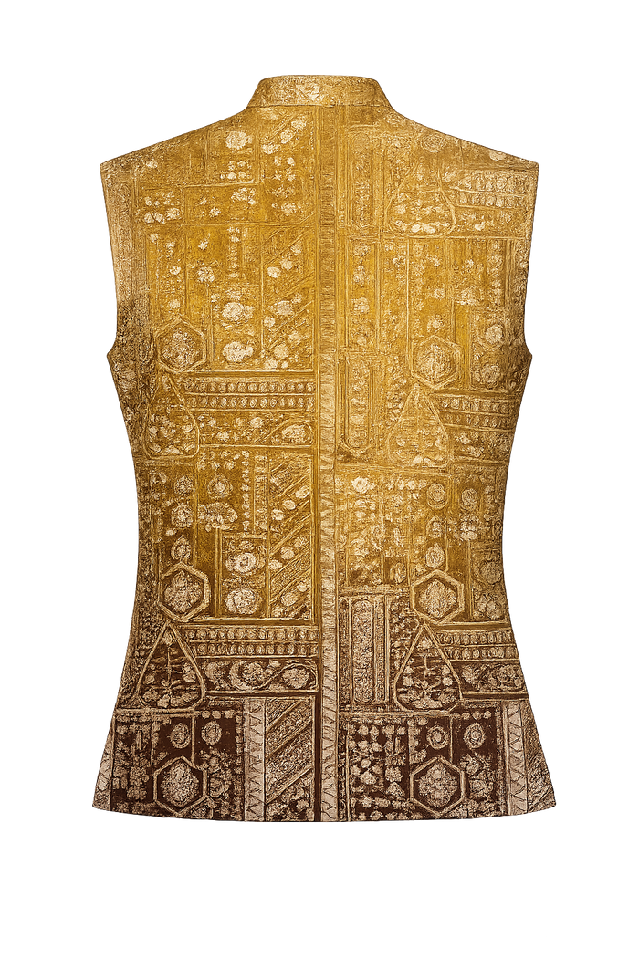 Men's Mustard Gold Jacquard Nehru Jacket | Premium Ethnic Wedding Waistcoat