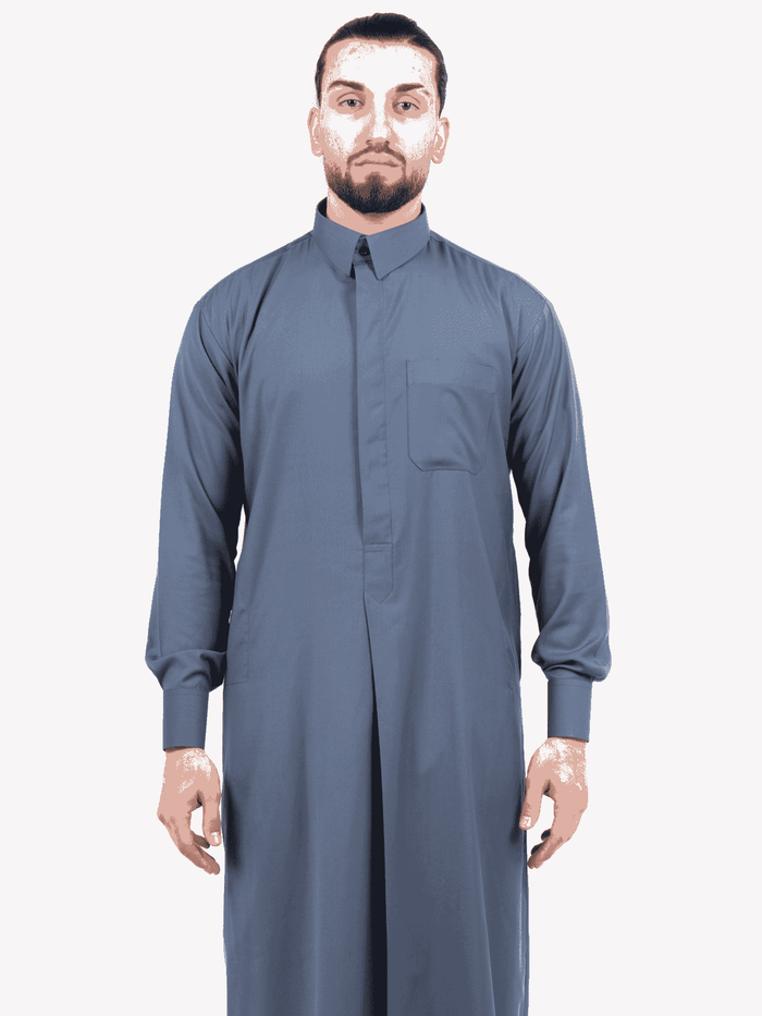 Mens Pastel Blue Cashmere Wool Qatari Thobe