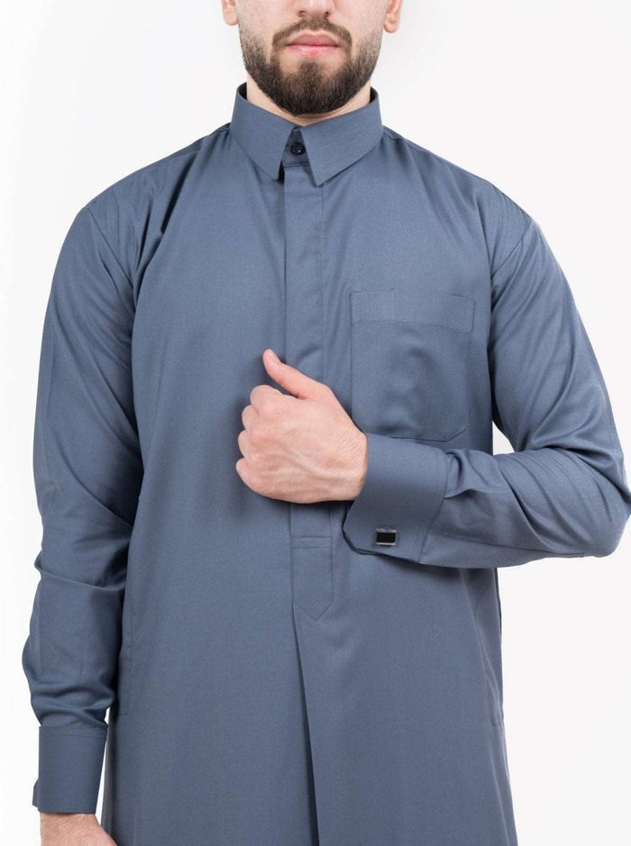 Mens Pastel Blue Cashmere Wool Qatari Thobe
