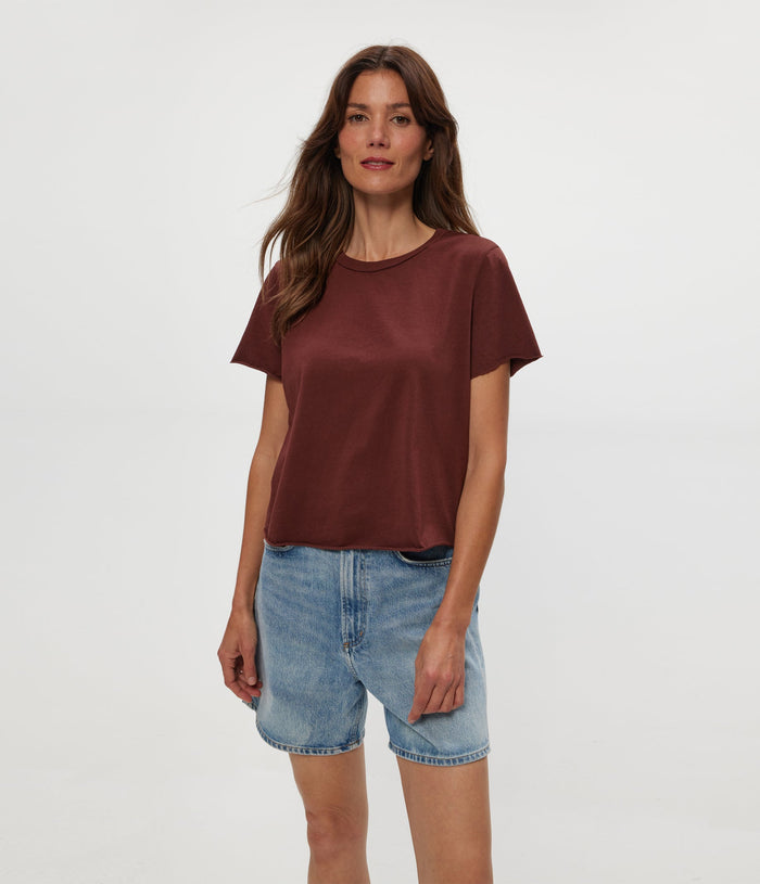 Michael Stars Jackie Raw Edge Crew Tee in Espresso