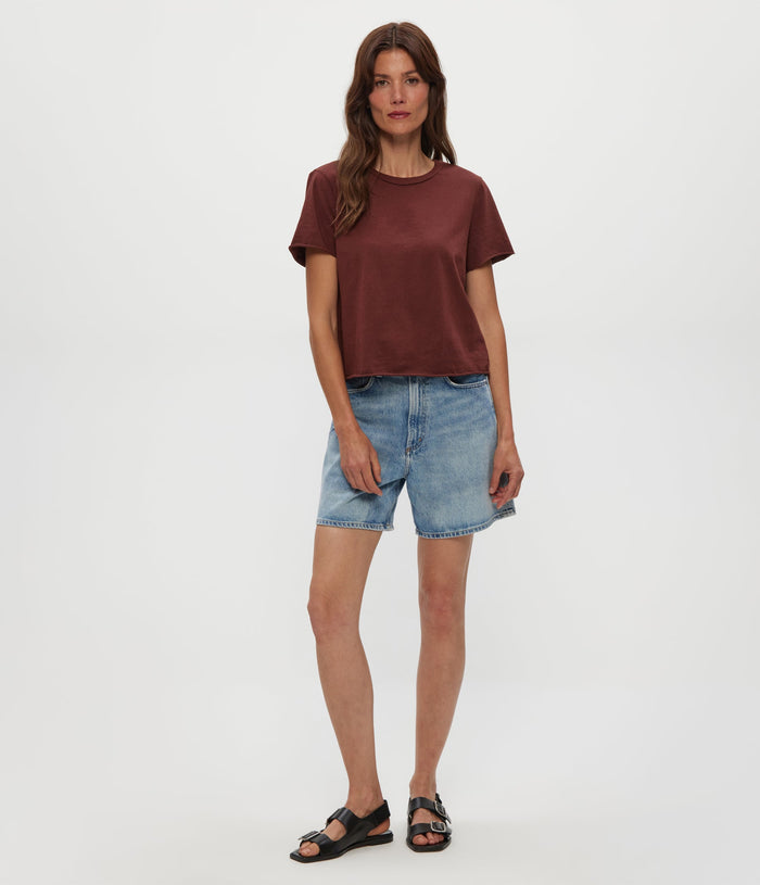 Michael Stars Jackie Raw Edge Crew Tee in Espresso