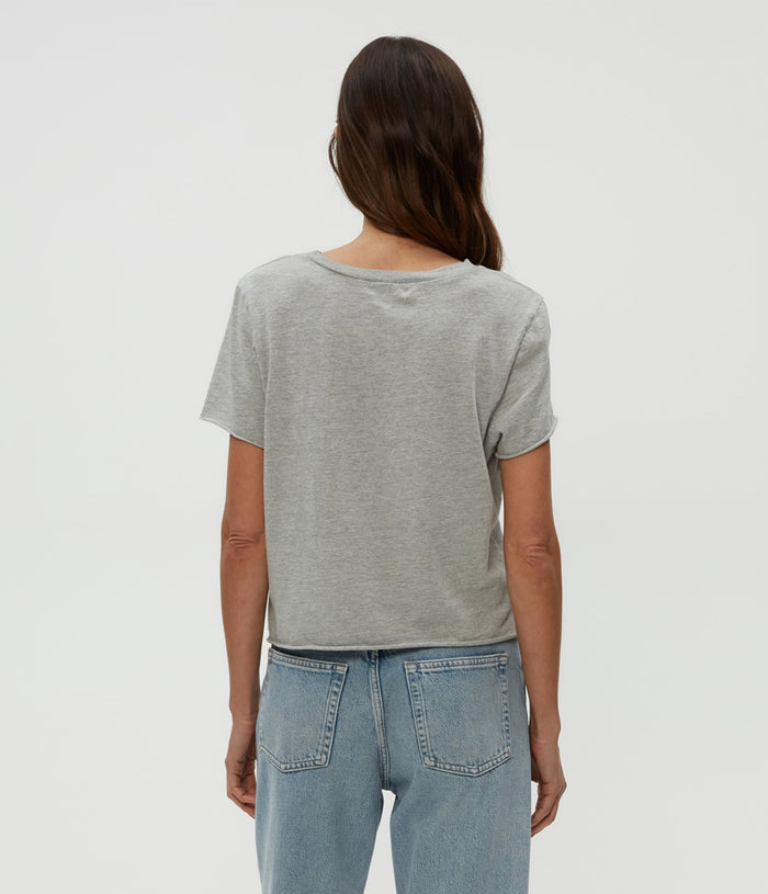 Michael Stars Jackie Raw Edge Crew Tee in Heather Grey