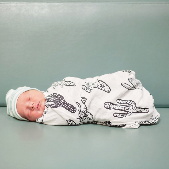 Modern Burlap Organic Cotton Black & White Muslin Swaddle - Cactus
