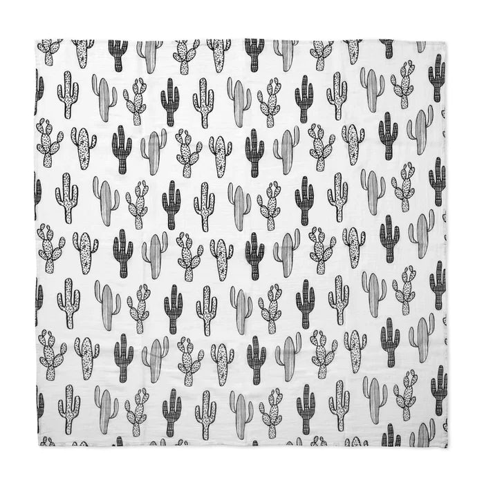 Modern Burlap Organic Cotton Black & White Muslin Swaddle - Cactus