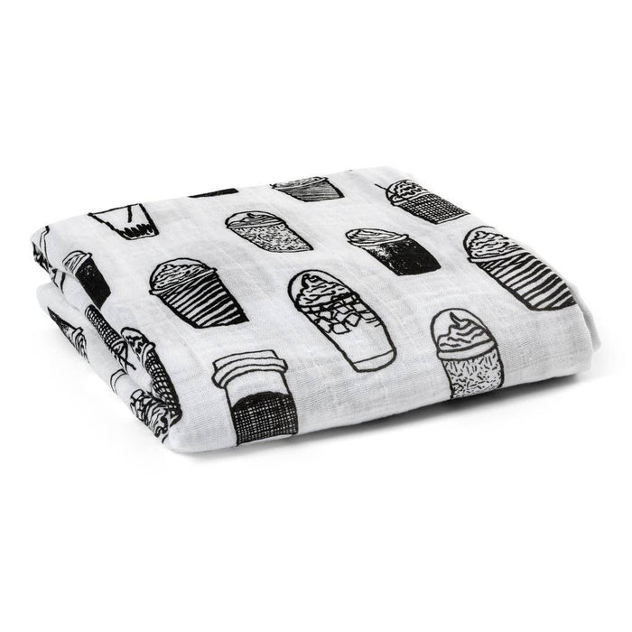Modern Burlap Organic Cotton Black & White Muslin Swaddle - Coffee Love