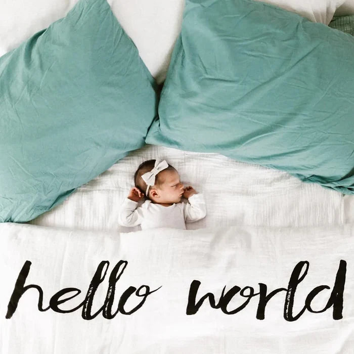 Modern Burlap Organic Cotton Black & White Muslin Swaddle - Hello World