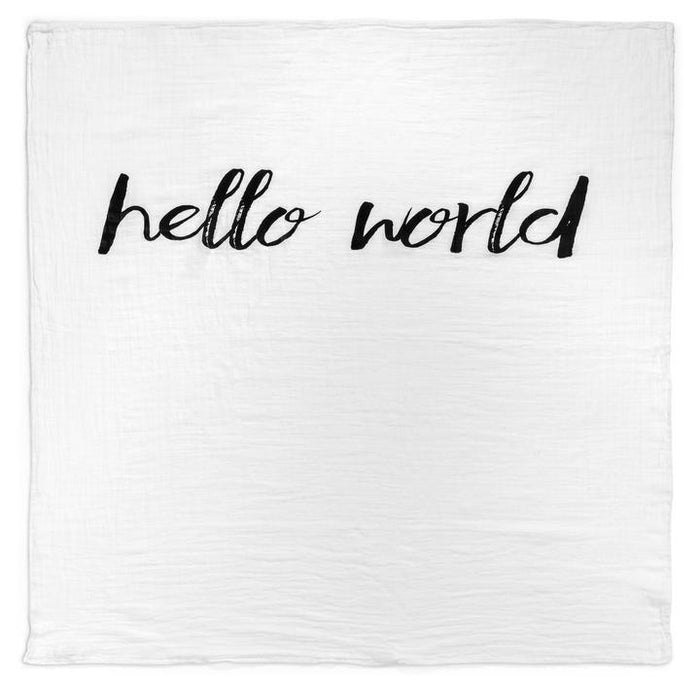 Modern Burlap Organic Cotton Black & White Muslin Swaddle - Hello World