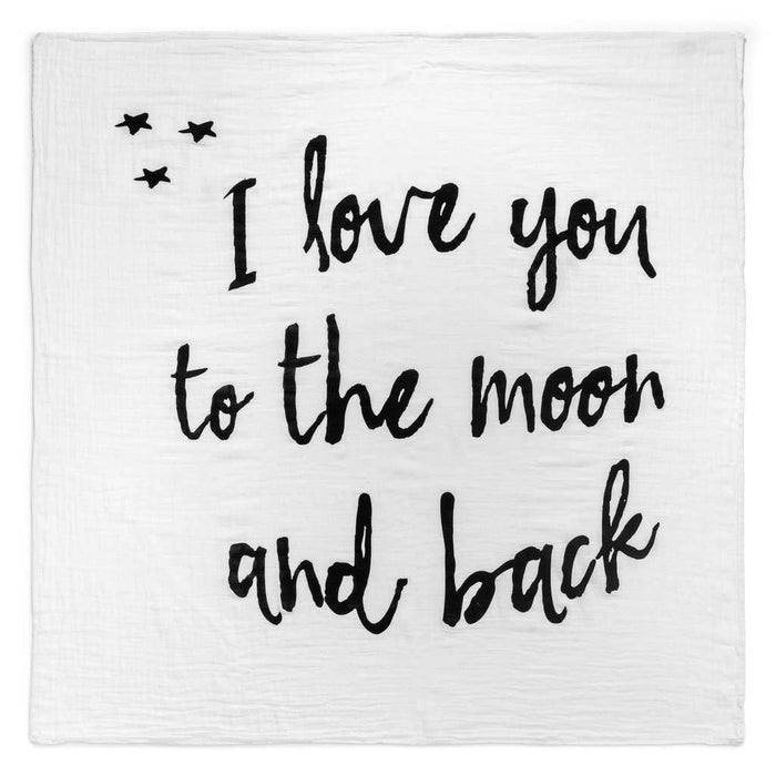 Modern Burlap Organic Cotton Black & White Muslin Swaddle - I Love You To the Moon and Back