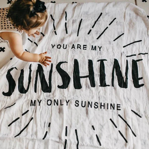 Modern Burlap Organic Cotton Black & White Muslin Swaddle - You Are My Sunshine