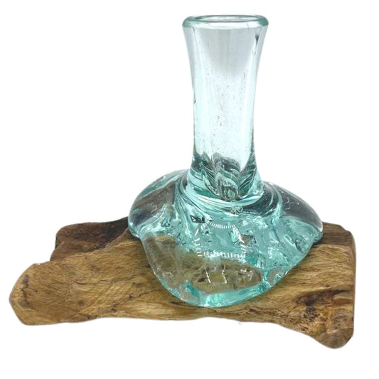 Molton Glass Small Flower Vase on Wood - Ornament