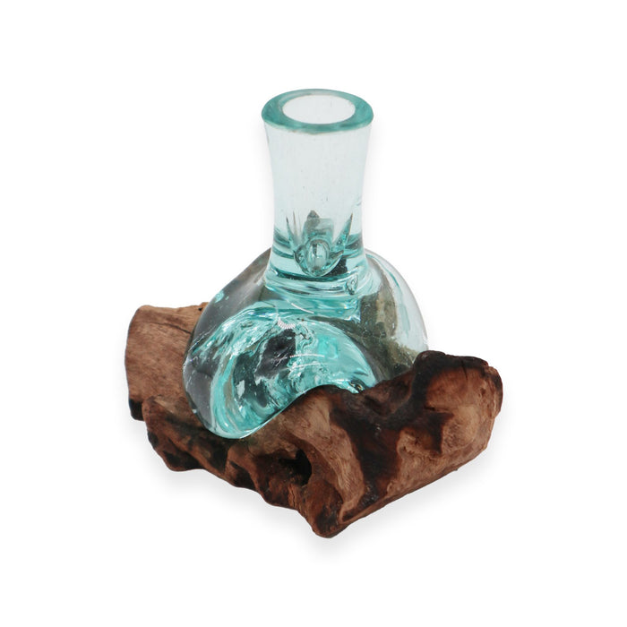 Molton Glass Small Flower Vase on Wood - Ornament