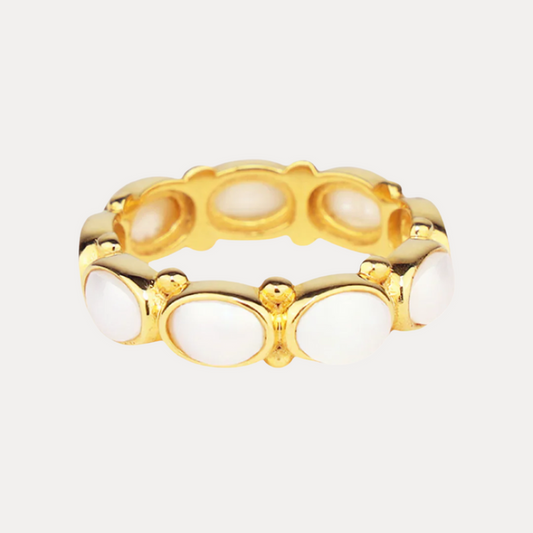 Nana White Pearl Ring: Modern Mabe Pearls in 18k Gold Plate (Stackable!) | BuDhaGirl