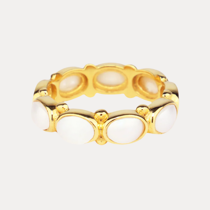 Nana White Pearl Ring: Modern Mabe Pearls in 18k Gold Plate (Stackable!) | BuDhaGirl