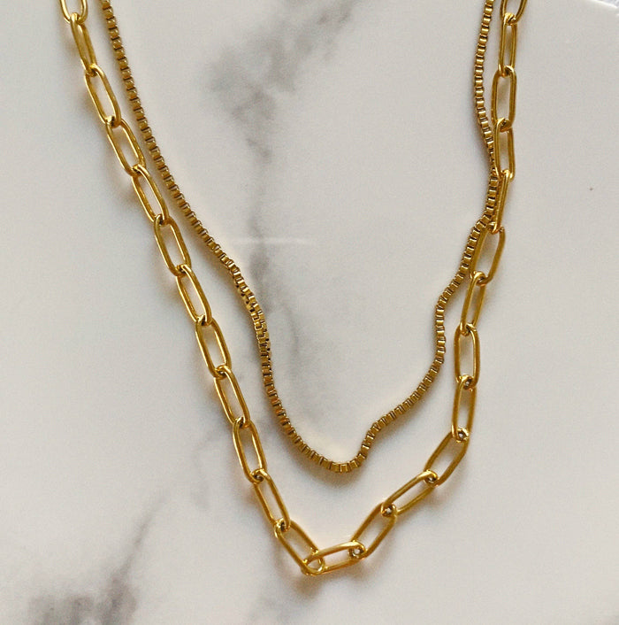 Necklace-Piper Two Piece Paper Clip Chain Layered