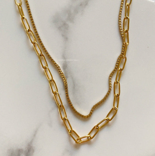 Necklace-Piper Two Piece Paper Clip Chain Layered