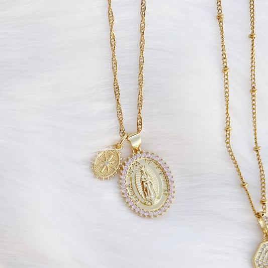 Necklace-Shine Double Charm Religious Pendant