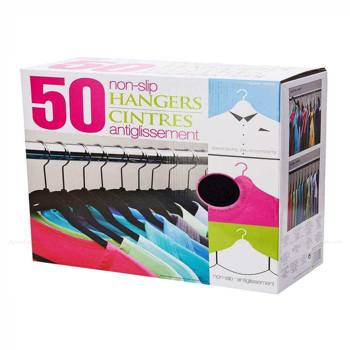 Non Slip Flocked Space Saving Clothes Hangers Pack Of 50 - Black