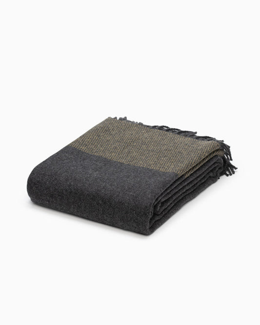 OFS. Cashmere Merino Throw - Charcoal and Mustard