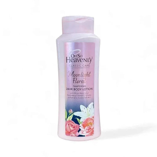 Oh So Heavenly Moonlight Floral Pampering Body Lotion 720ml bottle with floral design.