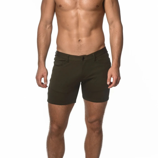 Olive 5" Inseam Stretch Knit Jeans Shorts St-1932