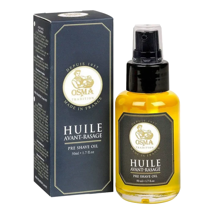 Osma Tradition barberolje i glassflaske med sprøytepumpe og eske, 50ml