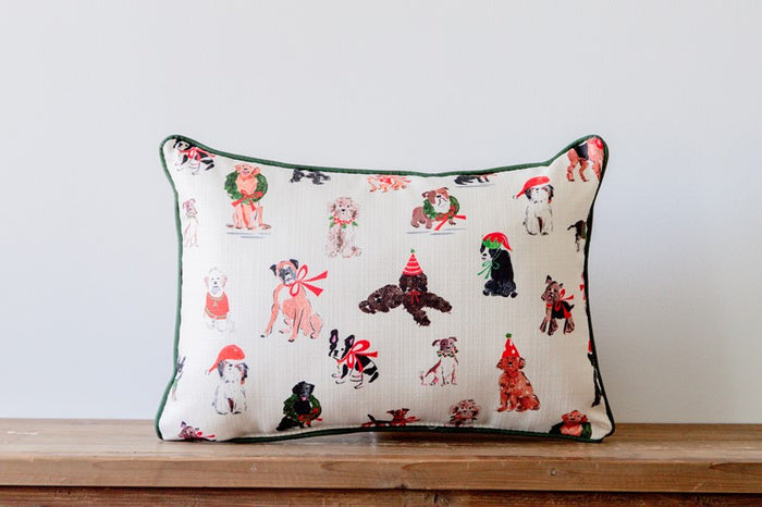 Painted Christmas Dogs Pattern Pillow