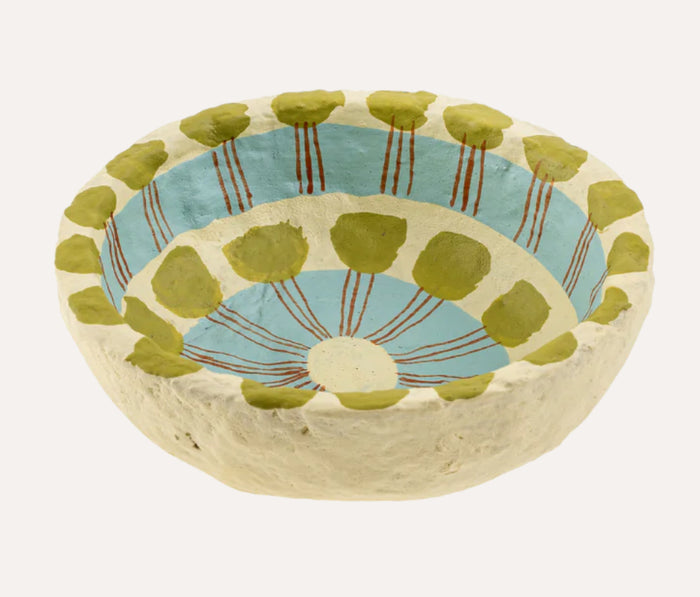 Painted Paper Mache Mini Bowl Blue Stripe 1 -0666