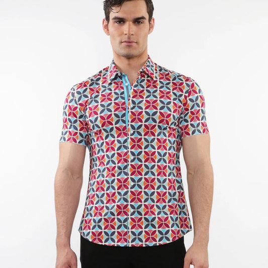 Pear/Combat Two Tone Textured Cotton 3-Button Knit Polo PM-16321
