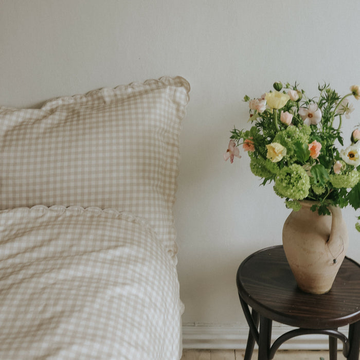 Picnic Gingham Twin Lifestyle Shot with Floral Vase