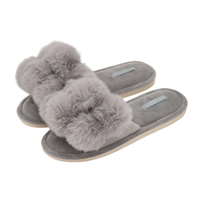 Pom Pom Slippers - Cosy Luxe - Grey