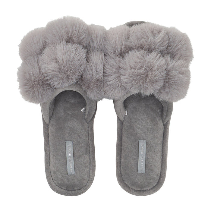Pom Pom Slippers - Cosy Luxe - Grey