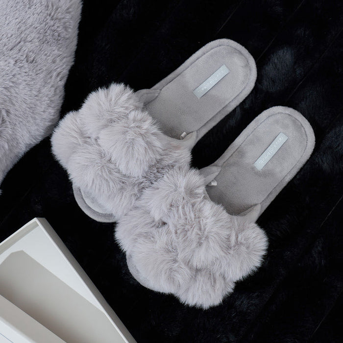 Pom Pom Slippers - Cosy Luxe - Grey